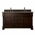 James Martin Vanities Brookfield 60in Double Vanity, Burnished Mahogany w/ 3 CM Grey Expo Quartz Top 147-114-5661-3GEX